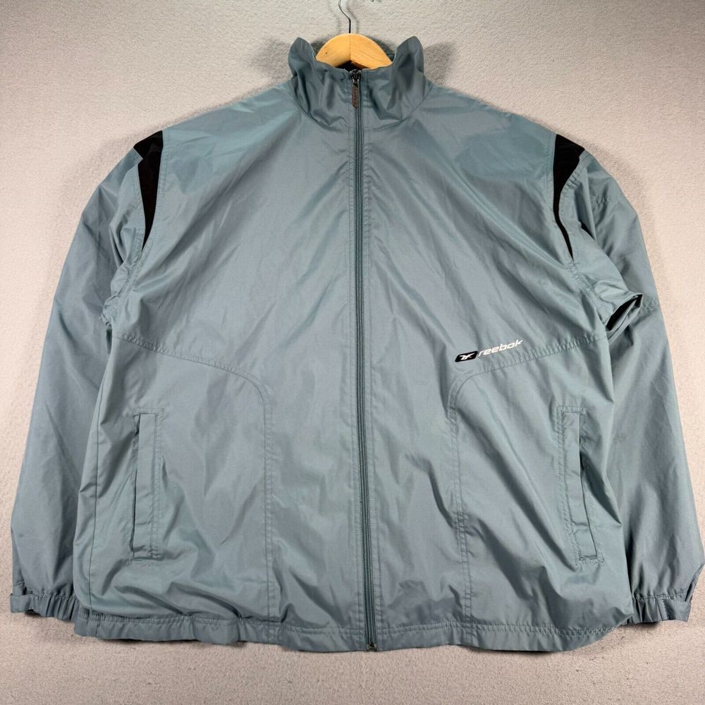 Vintage Reebok Track Jacket Mens Medium Gray Full Zip Windbreaker Lightweight